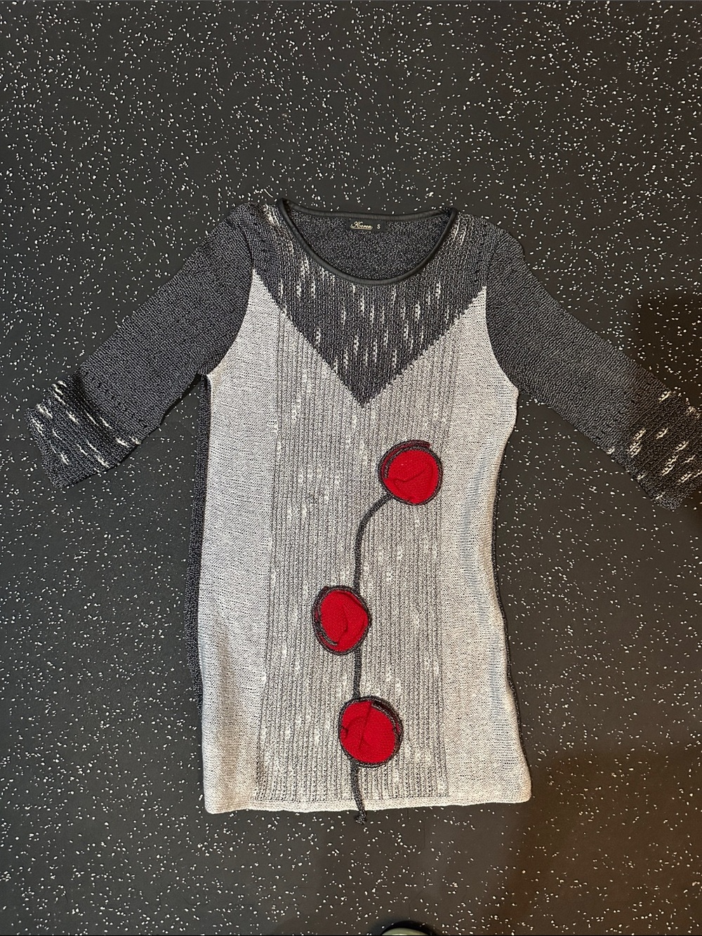 Women’s Grey Knit Dress shirt with Red Floral Accents